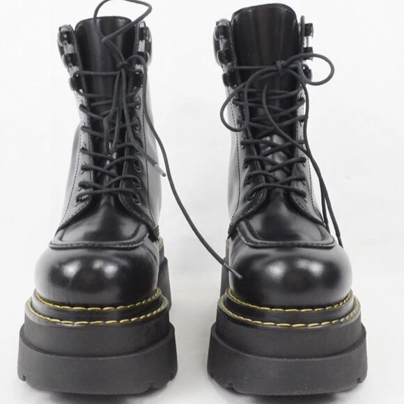 Alexander Wang Atlas Leather Lace-Up Platform Combat Rugged Boots in Black - Picture 7 of 16